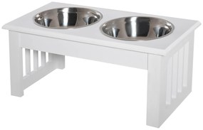 PawHut Podwyższony stojak na miski dla psów z podwójną miską dla psów i kotów - Stojak na miski o wymiarach 44D x 24S x 15W cm - 2 miski ze stali nierdzewnej o pojemności 0,9L w zestawie - biały