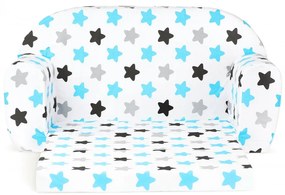 Mini sofka dla dzieci, piankowa 77x35cm rozkładana - niebiesko szaro czarne pierniki