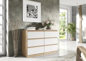 Komoda NUDO - Dąb sonoma / Front Biały / Mat / 120 cm / 6 szuflad