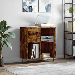 Mebel na płyty z dymionego dębu 84,5x38x89 cm z metalowymi nogami i dużą przestrzenią na winyle