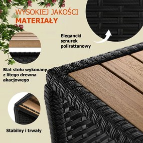 Polirattanowy stolik pomocniczy ROCCO z drewna akacjowego, 40x45x45cm, czarny/brązowy Casaria