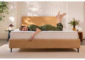 Musztardowe tapicerowane łóżko dwuosobowe ze stelażem 160x200 cm Noira Slim – Bonami Selection