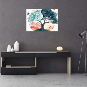 Obraz – Akwarelowe drzewo pełne życia (70x50 cm)
