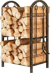 Outsunny Stojak na drewno 43×30×74 cm, 2 poziomy, z 4 narzędziami i hakami