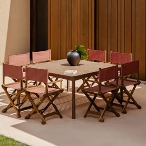 Zestaw Kwadratowego Stołu 150x150 Cm Z Drewna Akacjowego Aderyn I 8 Składanych Krzeseł Dyrektora Ogrodu Ridley Z Drewna Dachówka Red Roof - Sklum