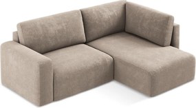 Beżowy rozkładany/ze schowkiem narożnik z tkaniny szenilowej (prawostronny/w kształcie litery L) Kona – Makamii