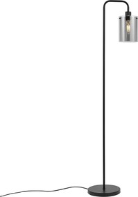 Designerska lampa podłogowa czarna z przydymionym szkłem - Domo