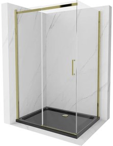 Mexen Omega kabina prysznicowa rozsuwana 100 x 90 cm, transparent, złota + brodzik Flat, czarny - 825-100-090-50-00-4070G