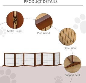 PawHut Barierka zabezpieczająca dla psów, składana, z drewna sosnowego, 432 x 36 x 70 cm, Kawa