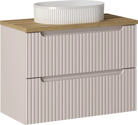 Szafka 2 szuflady Nova 80 cm z białą umywalką Beyond, kaszmir mat/dąb coast evoke