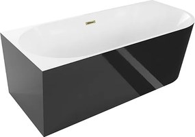 Mexen Mia wanna wolnostojąca narożna lewa 180 x 80 cm, biała/czarna, przelew złoty - 52691808075L-50
