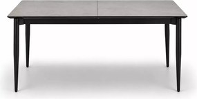 Stół rozkładany Heizo 180–260 cm popielaty marmur – MDF, nowoczesny, czarne nogi metalowe