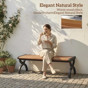 Outsunny Ławka 2-osobowa, ławka zewnętrzna z metalową ramą i siedziskiem z listew, meble tarasowe do ogrodu i na taras | Aosom PL