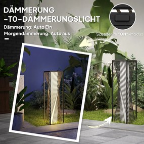 Outsunny Lampa Słoneczna Stojąca Rattan z Czujnikiem Światła 25 LED w Stylu Boho IP44 Wodoodporna Czarny+Szary