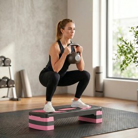 HOMCOM Stepper Aerobiczny, Regulowany, 80 x 31 x 10/15/20 cm, do 150 kg, Czarny/Różowy/Szary