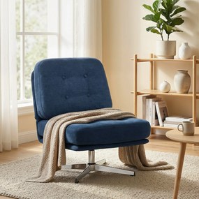 HOMCOM Obrotowy fotel akcentowy, tapicerowany fotel do czytania z tkaniny chenille, szerokie siedzisko, sprężynowe poduszki i metalowe nogi, ciemnoniebieski | Aosom PL