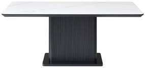 Stół do jadalni dla 6 osób z ceramiki i MDF - Efekt białego marmuru i Czarny - LAOMINIA