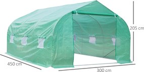 Outsunny tunel ogrodniczy szklarnia foliowa zielona 450Lx300Wx205H cm idealna do uprawy roślin | Aosom PL