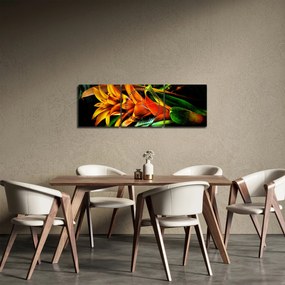 Obraz pomarańczowego kwiatu (z zegarem) (90x30 cm)