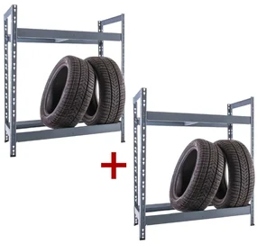 Regał na opony 1+1 GRATIS, 1050x1100x350 mm, 2 piętra, RAL 7031