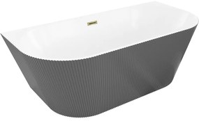 Mexen Oris wanna wolnostojąca przyścienna ryflowana 170 x 80 cm, biała/szara, przelew złoty - 52871708062-50