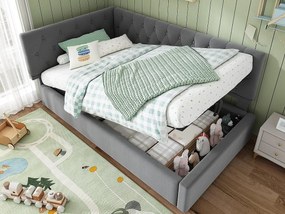 Sofa z łóżkiem 90×200 cm - z welurową tkaniną - ze stelażem listwowym - szary (bez materaca)