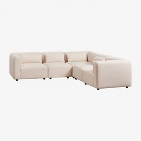 Sofa Modułowy Narożny 5-częściowy Fogler Tkanina Baranek Boucle Kremowy Beż - Sklum
