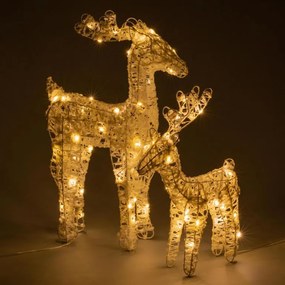 Zestaw błyszczących reniferów, 45 diod LED, z zegarem, na ba