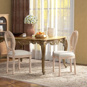 HOMCOM Krzesła jadalniane 2 sztuki tapicerowane kremowe z oparciem rattanowym i drewnianymi nogami | Aosom PL