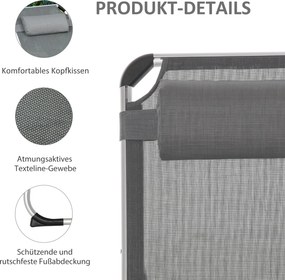 Outsunny Składana leżanka ogrodowa z poduszką - Krzesło z regulowanym oparciem do 120 kg, idealne do parku, ogrodu, na zewnątrz, Szary