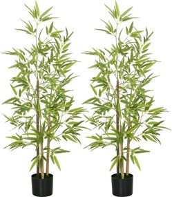 HOMCOM Sztuczne Drzewko Bambusowe 2er-Set, 3 Pnie, Niewymagające Pielęgnacji, 120 cm, Doniczka z Cementu, Zielony