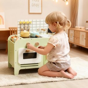 AIYAPLAY zestaw kuchni dla dzieci, MDF, 15 akcesoriów, szafki, 40 cm, od 3 lat, zielony