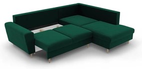 Zielony aksamitny rozkładany/ze schowkiem narożnik (prawostronny/w kształcie litery L) Kyoto – Cosmopolitan Design