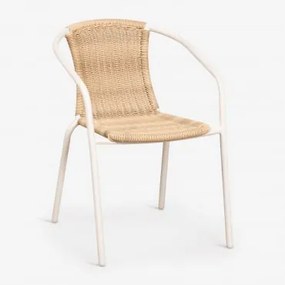Zestaw 2 Sztaplowanych Krzeseł Jadalnianych Z Podłokietnikami Ze Stali I Syntetycznego Rattanu Kalymana Blanco Gardenia – Naturalny - Sklum