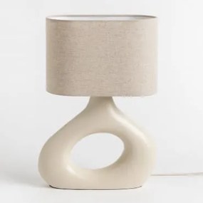 Lampa Stołowa Z Lnu Eiverts Gardenia Biel & ↑41 Cm - Sklum