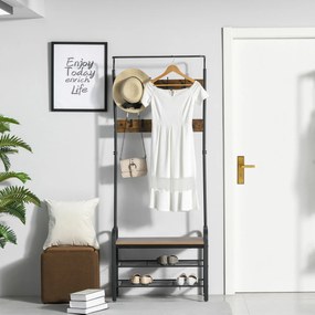 Homcom wieszak stojak na ubrania z ławką na buty i 8 hakami funkcjonalny design czarny 72x34x185cm | Aosom PL