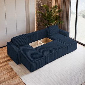 Masseno Narożnik PESANO z funkcją spania i pojemnikiem na pościel Narozniki U, Rozkładana sofa - Niebieski, TILIA 77