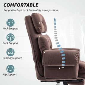 HOMCOM Fotel biurowy z regulowanym oparciem, obrotowy fotel tapicerowany, fotel wyściełany, regulowana wysokość, stal, brązowy