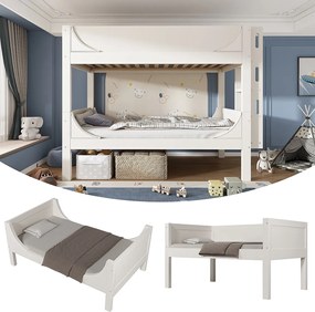 Łóżko piętrowe dla dzieci - 2 x 90 x 200 cm - łóżko rozkładane i regulowane, drabinka - Metal + drewno - białe