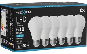 Mexen Nova 6x żarówka LED E27, A60, 6W, Zimna - 6500K, 630 lm - L100-E27-0665-01x06