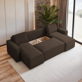Masseno Narożnik PESANO z funkcją spania i pojemnikiem na pościel Narozniki U, Rozkładana sofa - Brązowy, POSO 06