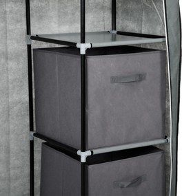 HOMCOM Szafa z tkaniny Szafa do przechowywania ubrań składana, 1 drążek na ubrania, 6 półek, 102 x 42,5 x 162,5 cm, Szary