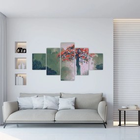 Obraz samotnego czerwonego drzewa (125x70 cm)