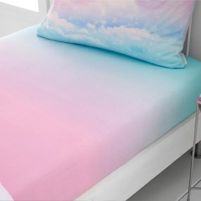 Niebiesko-różowe prześcieradło dziecięce dwuosobowe z gumką 135x190 cm Ombre Rainbow Clouds – Catherine Lansfield