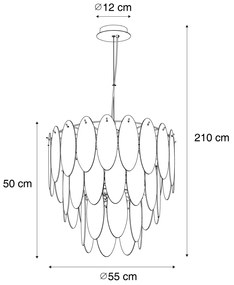 Lampa wisząca Art Deco złota z bursztynowym szkłem owalna 14-punktowa - Mochan ArtDeco Oswietlenie wewnetrzne