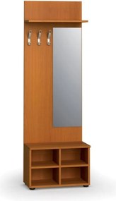 Garderoba z szafką na buty i lustrem PRIMO WOOD, 3 haczyki, półka, tekstura drewna pionowa, czereśnia