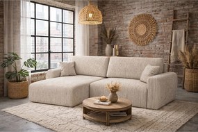 Narożnik z funkcją spania i pojemnikiem Ariel XL, tkanina sztruksowa Poso, Ciemnobeżowy, Lewy