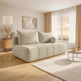 Sofa z Funkcją Spania SARIA Kremowa Welurowa Nowoczesna