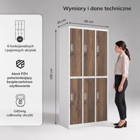 Szafa socjalna 6-drzwiowa Eco Design Igor, 90x45x185 cm, biały/orzech