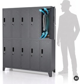 Szafka BHP ubraniowa, skrytkowa, perforowana, 10 skrytek, antracytowa, 1360x1720x450 mm: BARTEK PRO